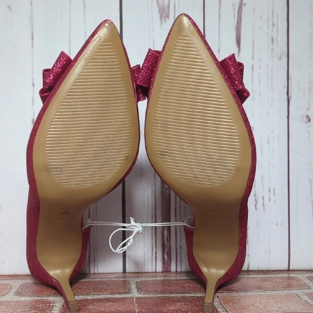 Betsey Johnson Pink Glitter Bow High Heels Party Birthday Coquette Girly 9 NWOT - Picture 11 of 15